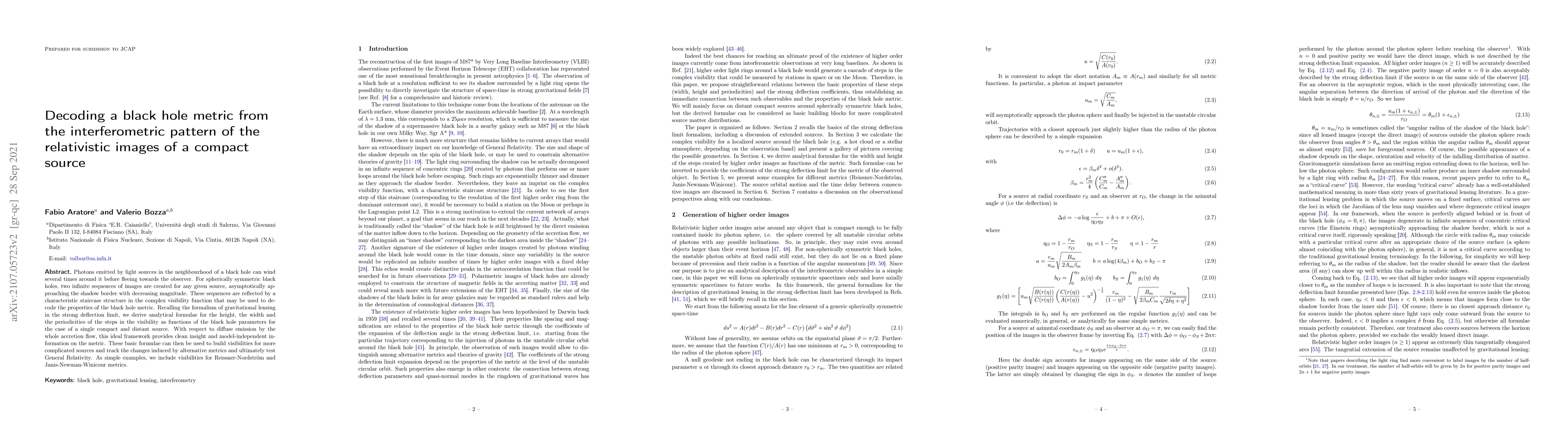 Thumbnail for Decoding a black hole metric from the interferometric pattern of the
  relativistic images of a compact source