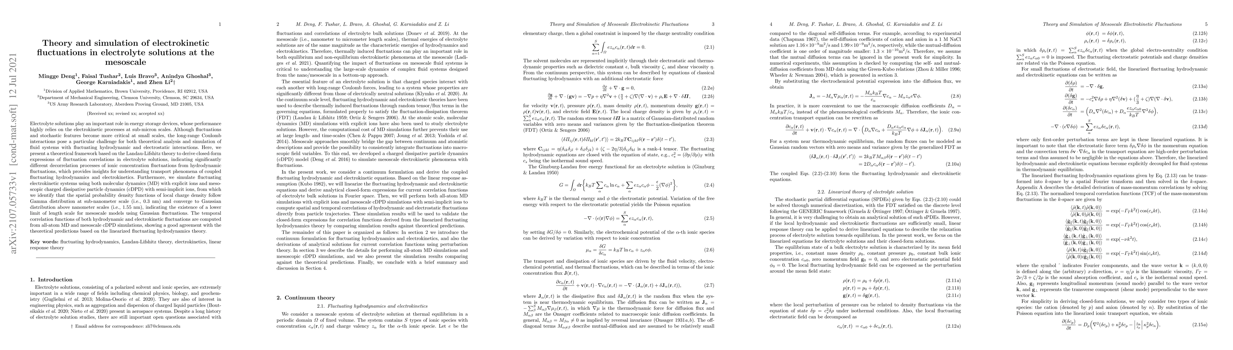 Thumbnail for Theory and simulation of electrokinetic fluctuations in electrolyte
  solutions at the mesoscale