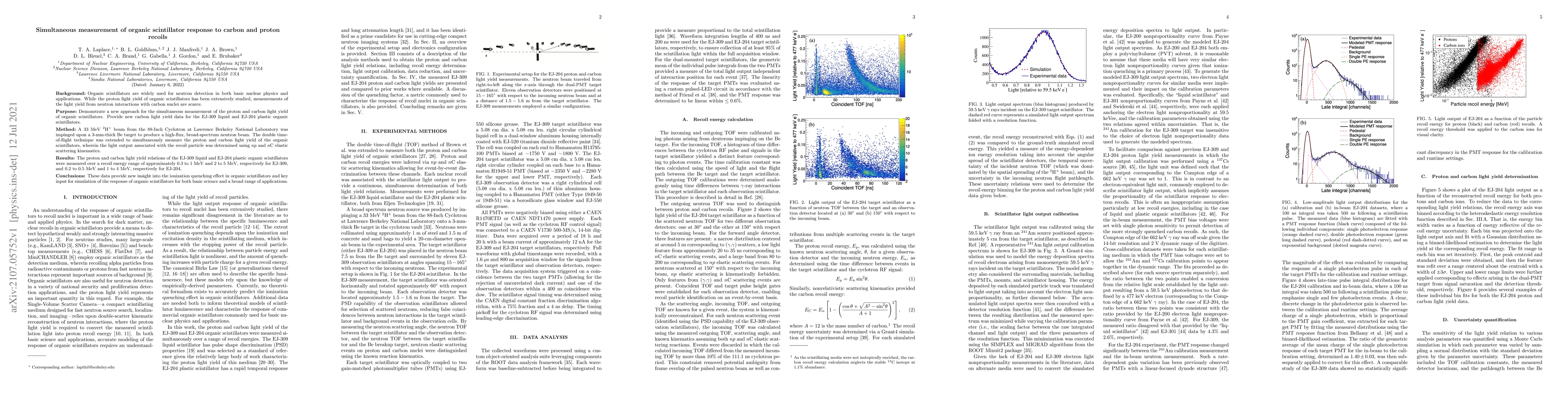 Thumbnail for Simultaneous measurement of organic scintillator response to carbon and
  proton recoils