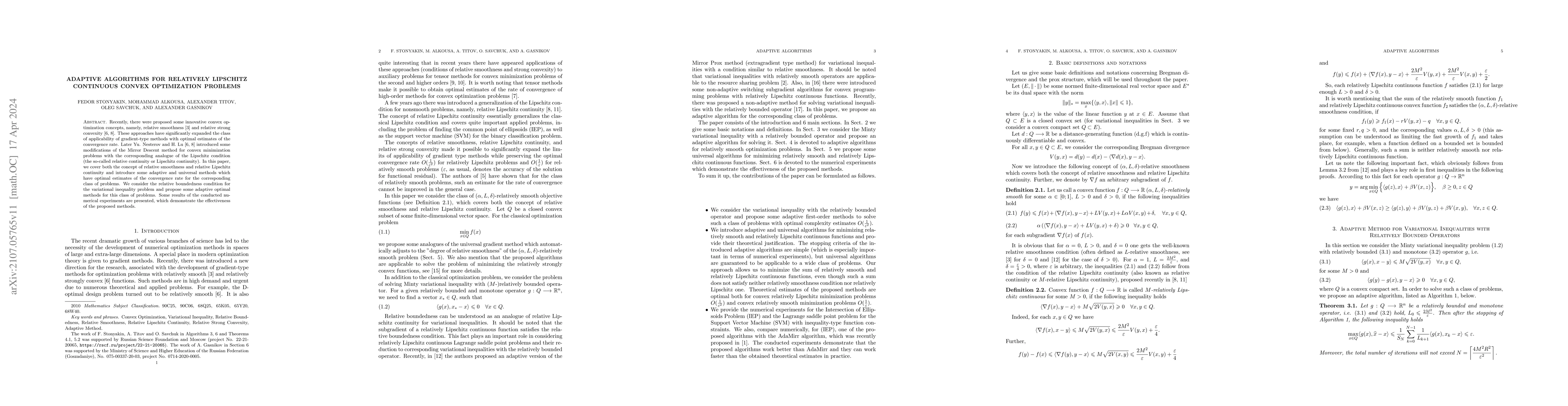 Thumbnail for Adaptive Algorithms for Relatively Lipschitz Continuous Convex
  Optimization Problems