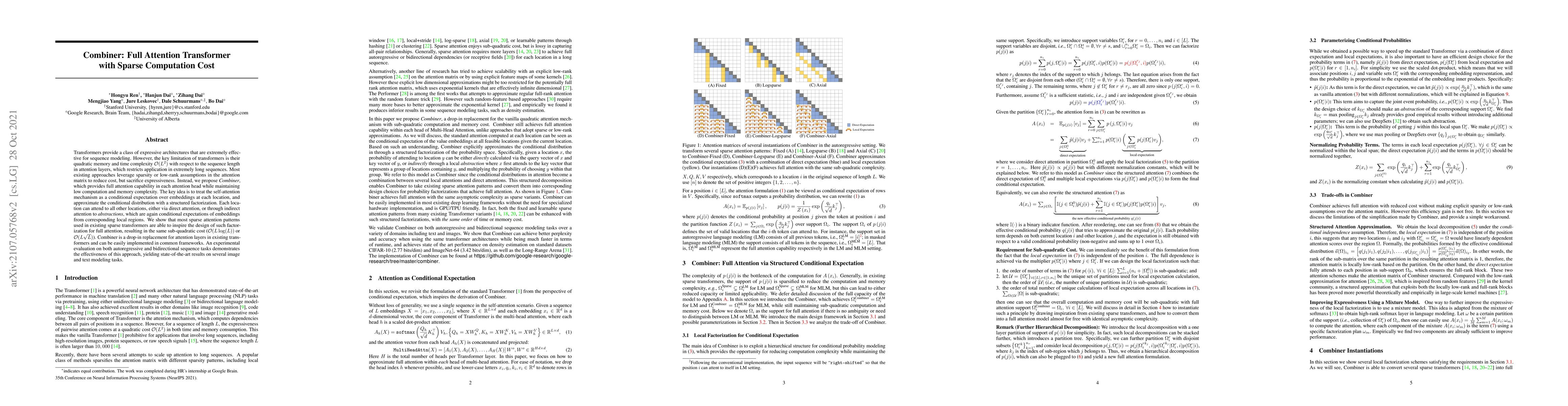 Thumbnail for Combiner: Full Attention Transformer with Sparse Computation Cost