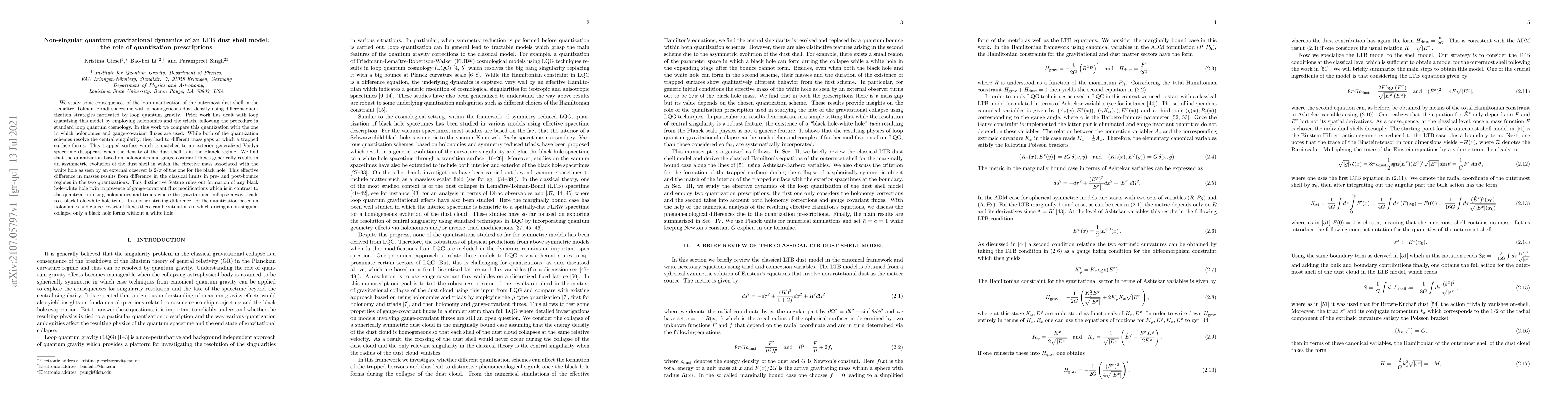 Thumbnail for Non-singular quantum gravitational dynamics of an LTB dust shell model:
  the role of quantization prescriptions