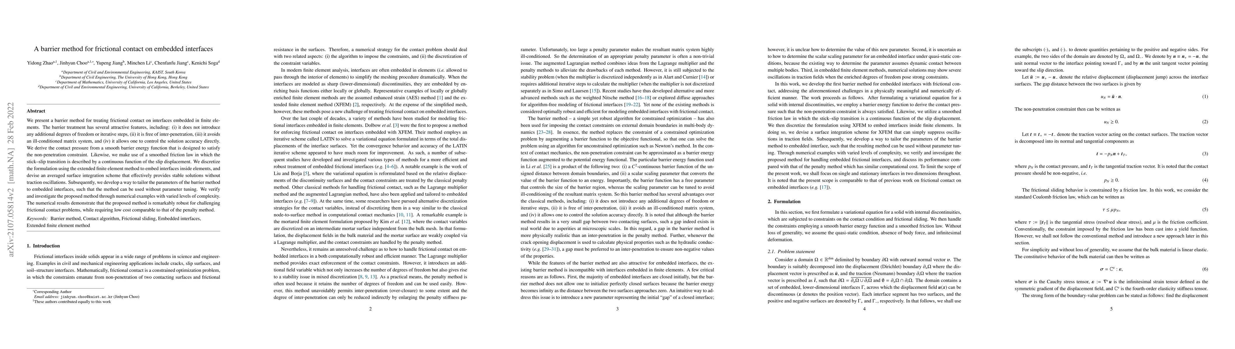 Thumbnail for A barrier method for frictional contact on embedded interfaces