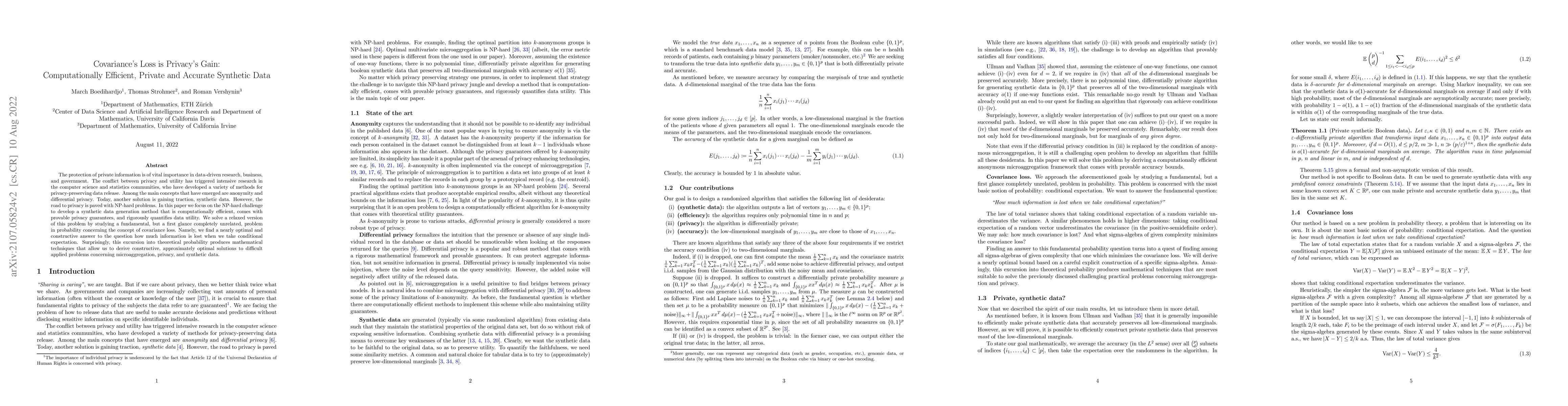 Thumbnail for Covariance's Loss is Privacy's Gain: Computationally Efficient, Private
  and Accurate Synthetic Data