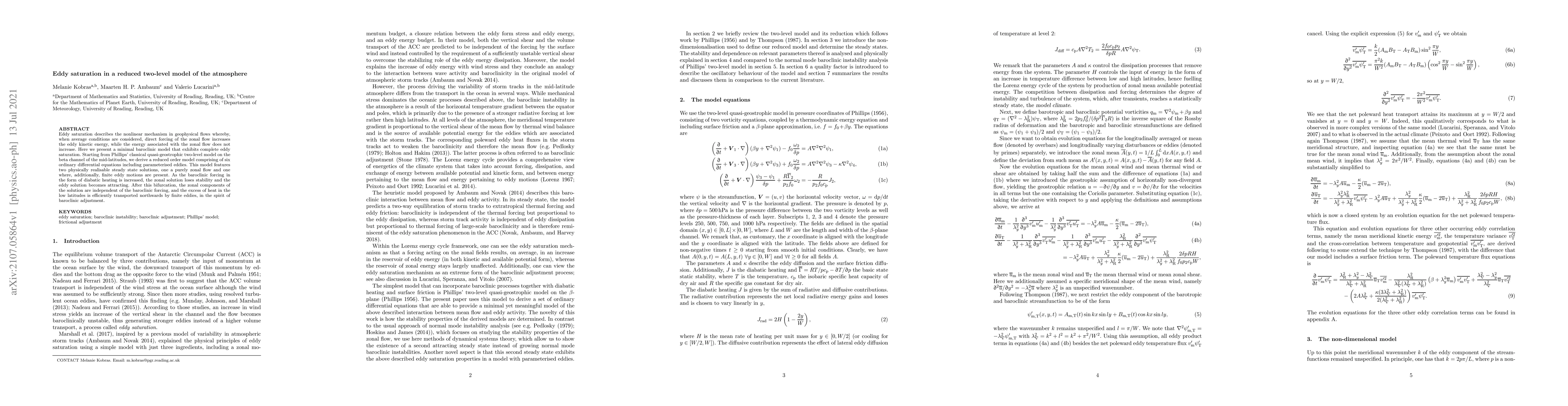 Thumbnail for Eddy saturation in a reduced two-level model of the atmosphere