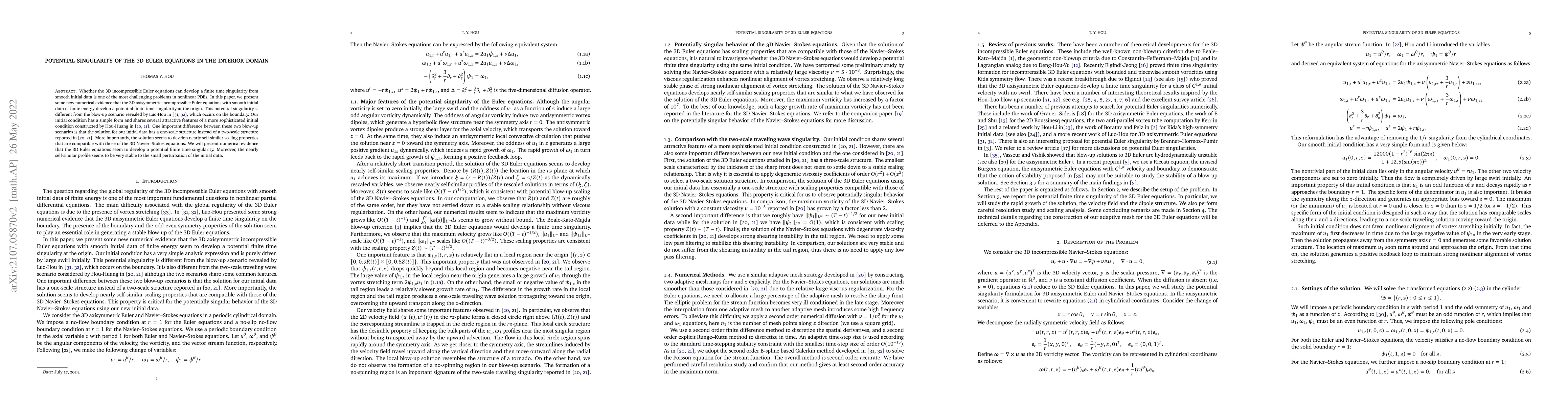Thumbnail for Potential singularity of the 3D Euler equations in the interior domain