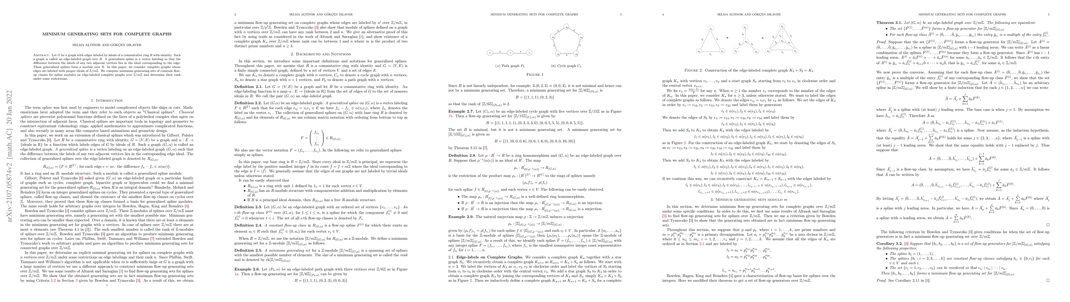 Thumbnail for Minimum Generating Sets for Complete Graphs