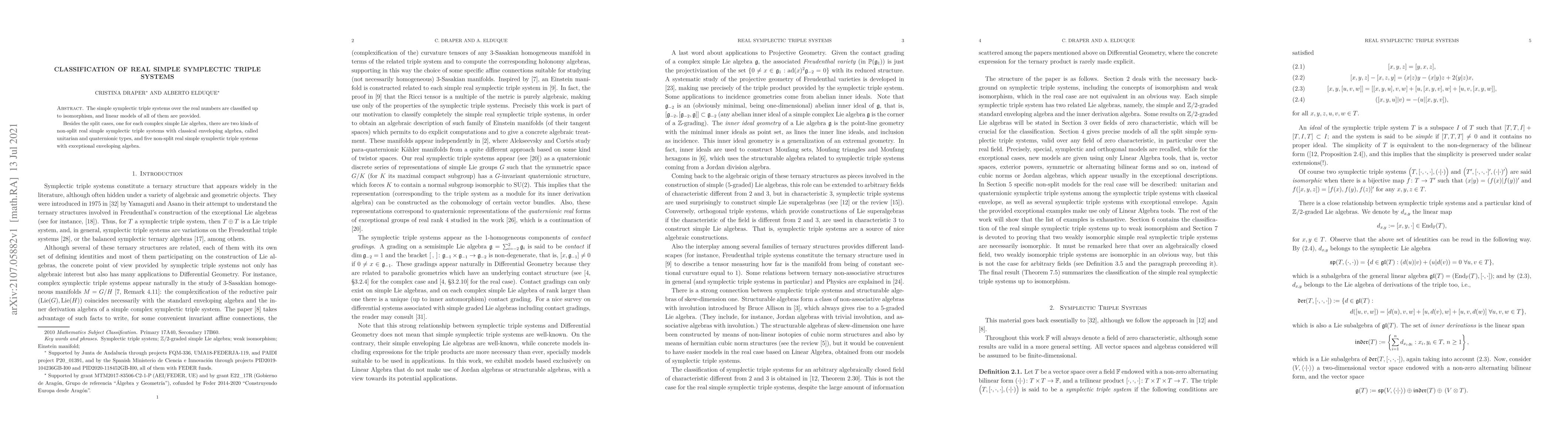 Thumbnail for Classification of real simple symplectic triple systems