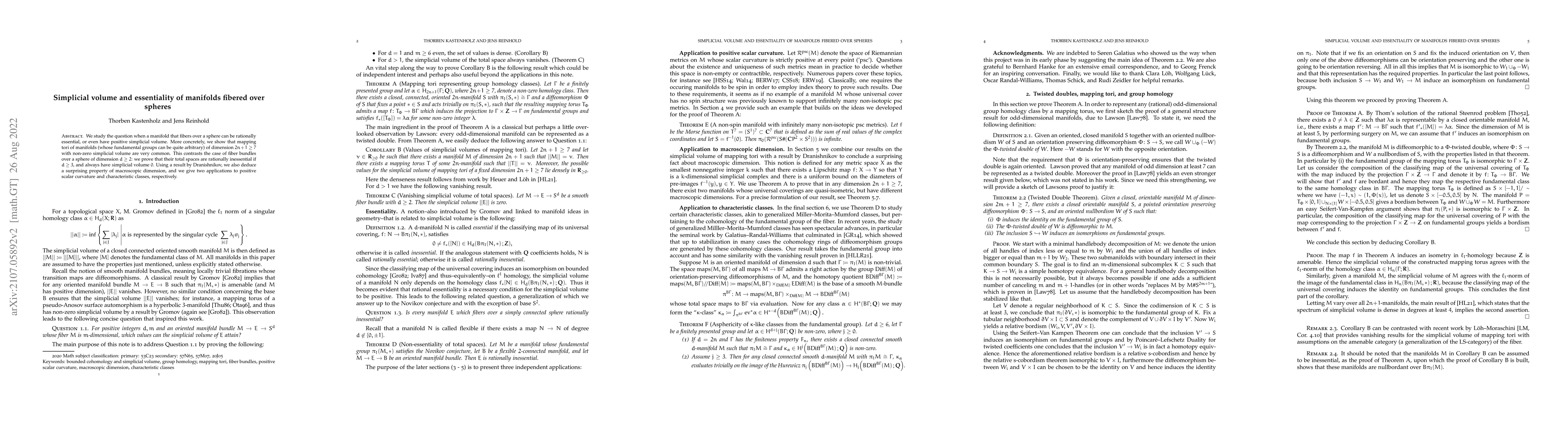 Thumbnail for Simplicial volume and essentiality of manifolds fibered over spheres