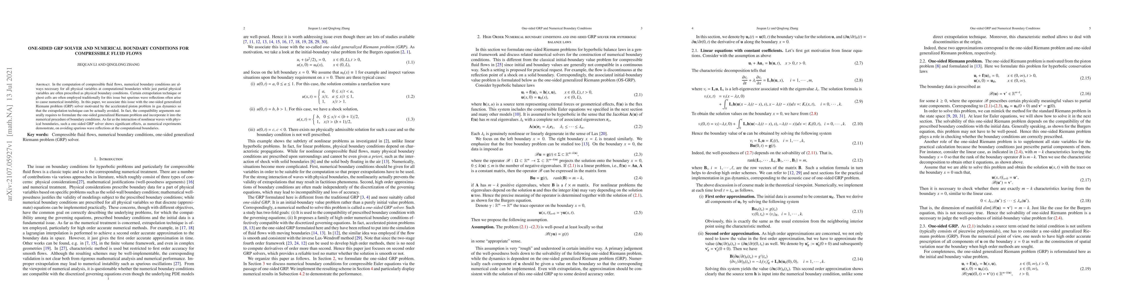 Thumbnail for One-sided GRP Solver and Numerical Boundary Conditions for compressible
  fluid flows