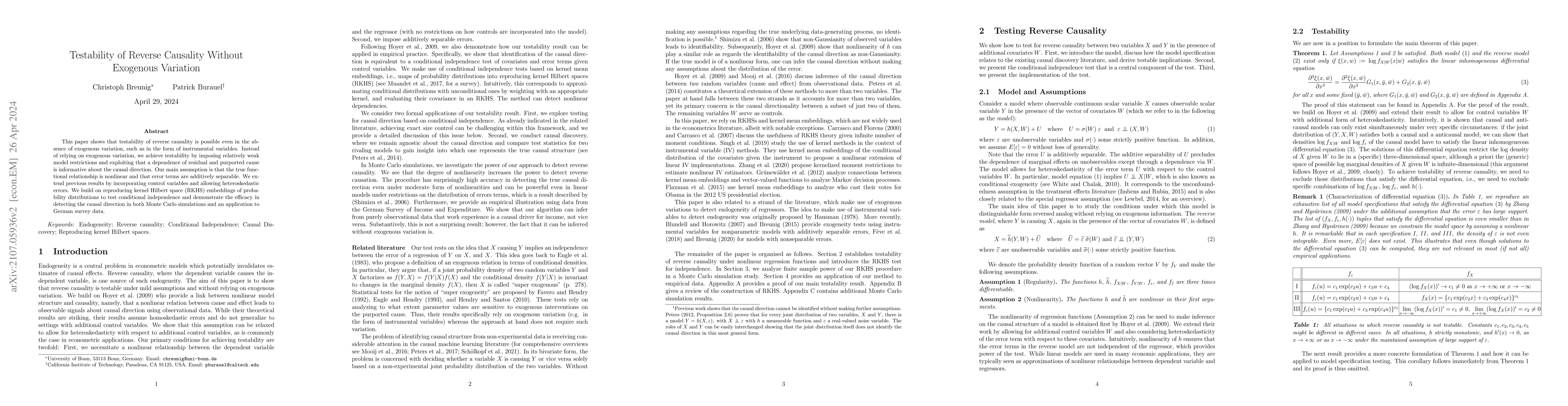 Thumbnail for Testability of Reverse Causality Without Exogenous Variation