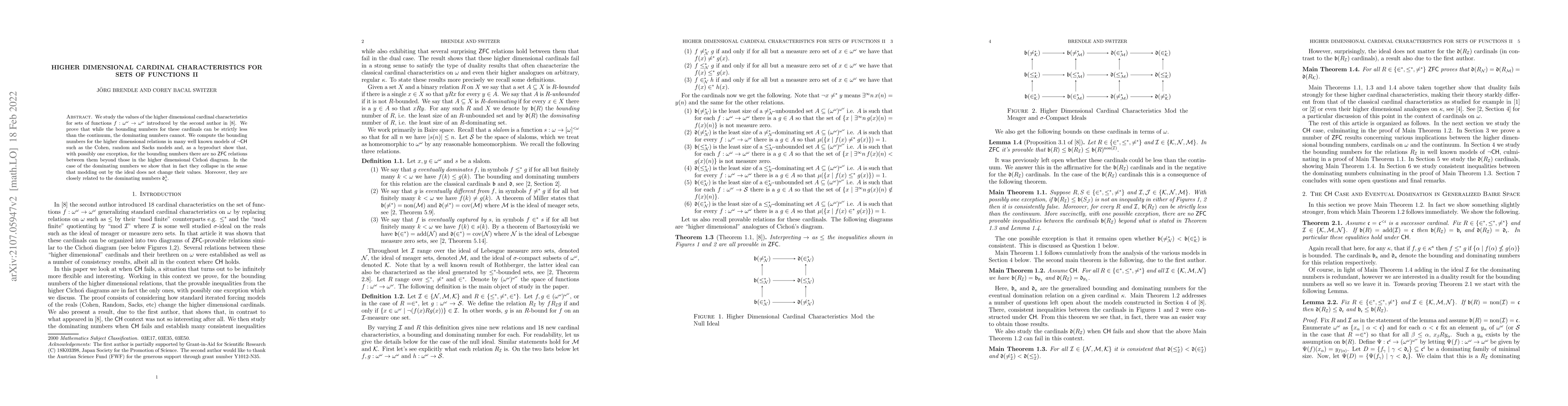 Thumbnail for Higher Dimensional Cardinal Characteristics for Sets of Functions II
