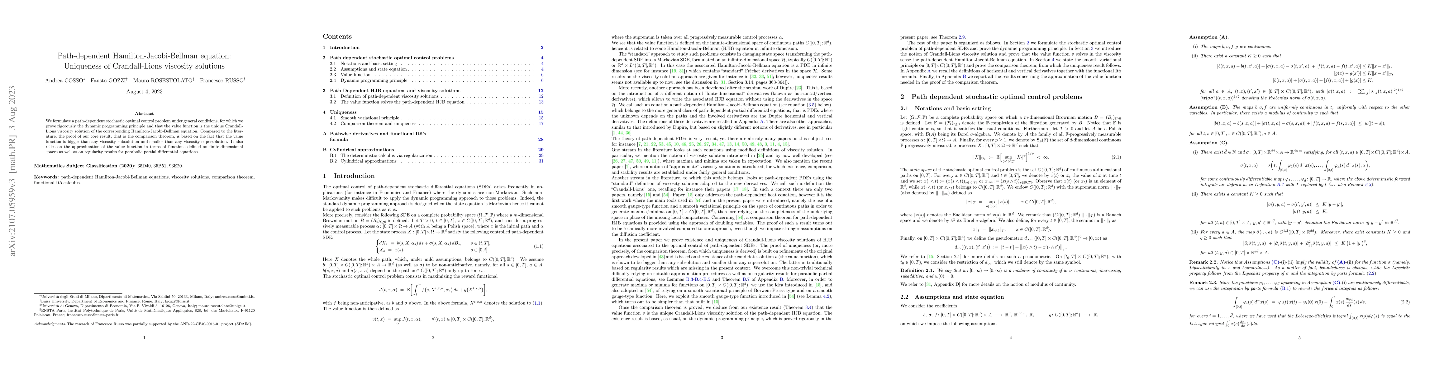 Thumbnail for Path-dependent Hamilton-Jacobi-Bellman equation: Uniqueness of
  Crandall-Lions viscosity solutions