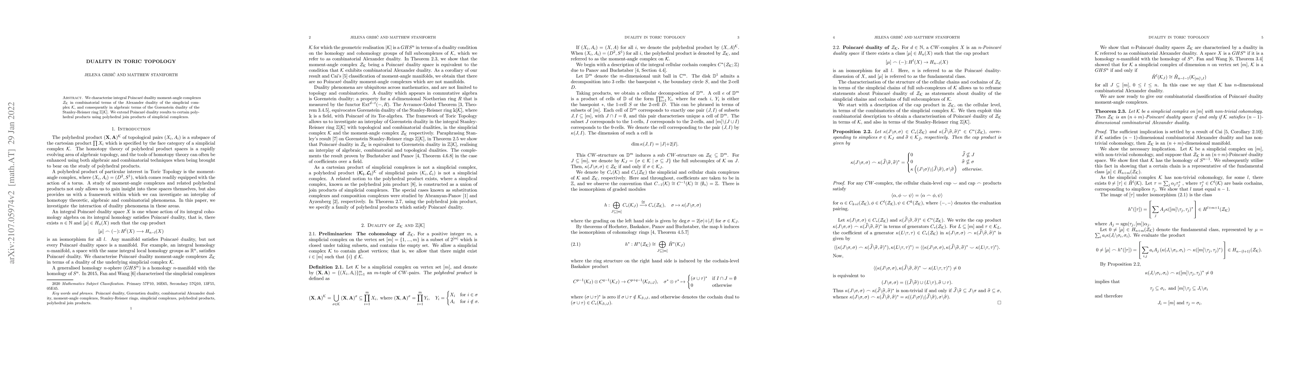 Thumbnail for Duality in Toric Topology