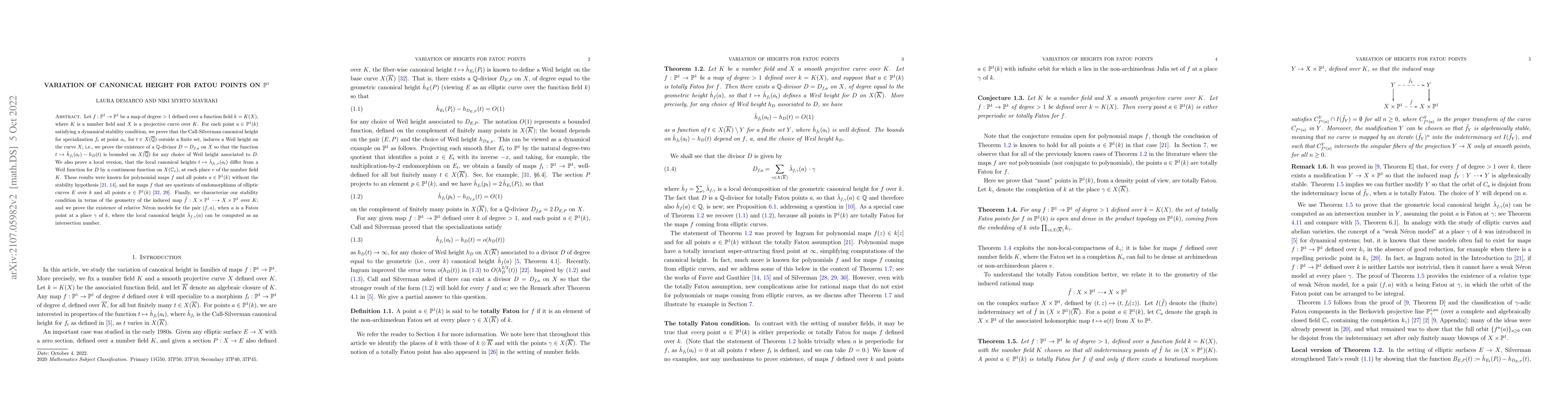 Thumbnail for Variation of Canonical Height for Fatou points on $\mathbb{P}^1$