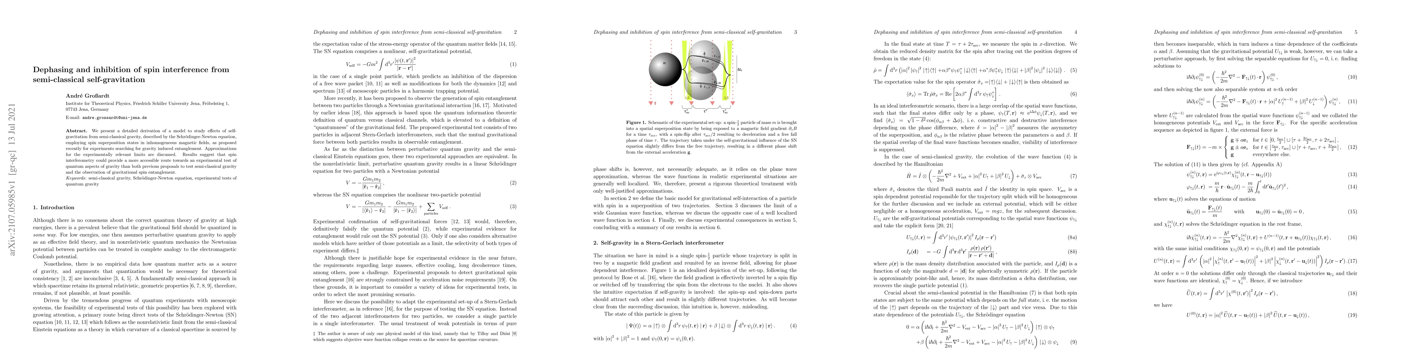 Thumbnail for Dephasing and inhibition of spin interference from semi-classical
  self-gravitation