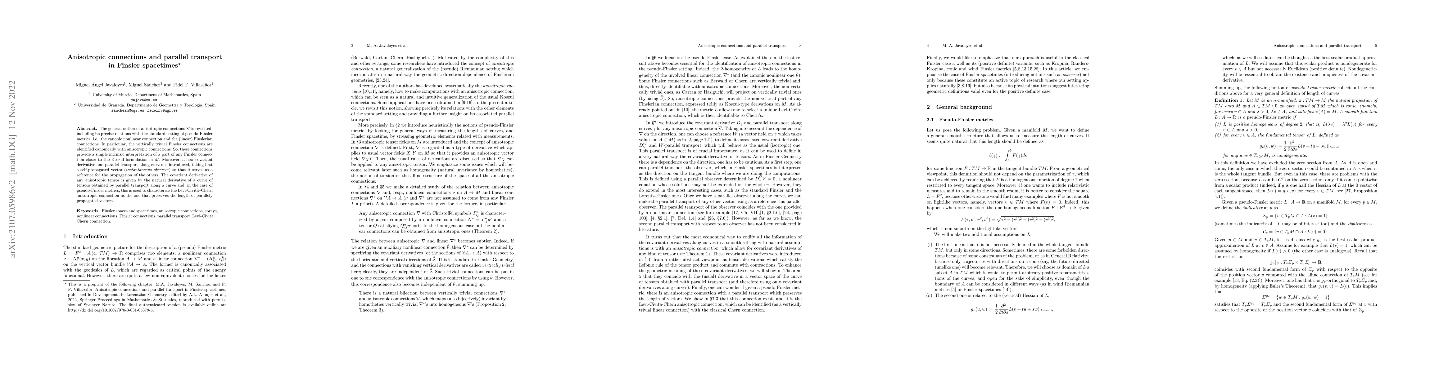 Thumbnail for Anisotropic connections and parallel transport in Finsler spacetimes