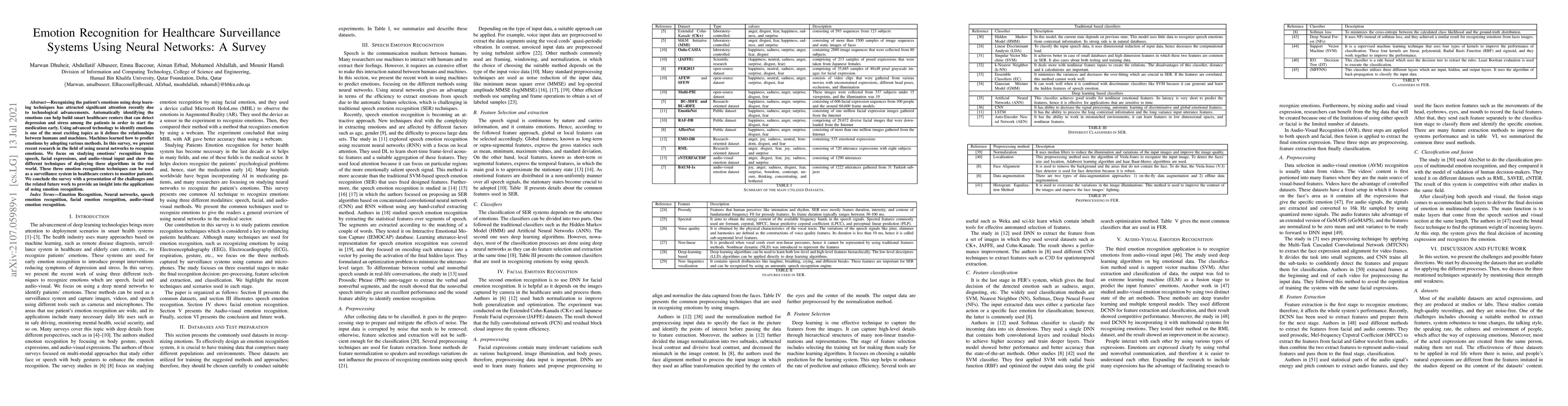 Thumbnail for Emotion Recognition for Healthcare Surveillance Systems Using Neural
  Networks: A Survey