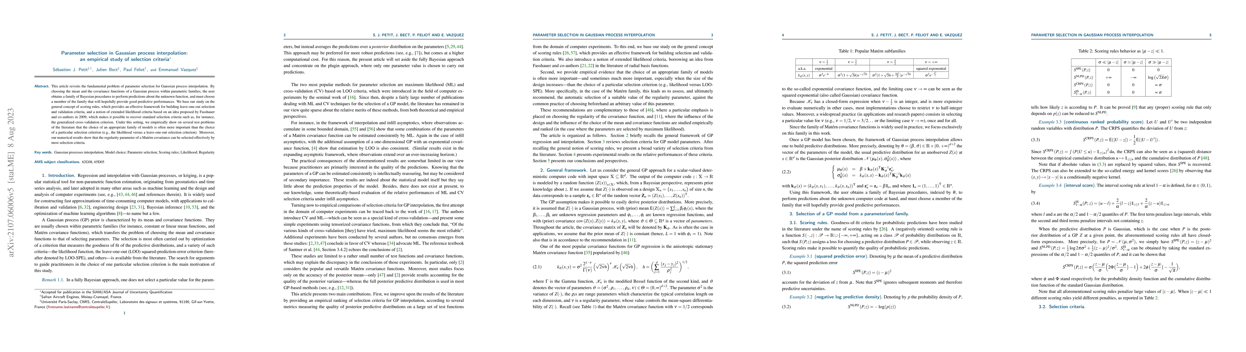 Thumbnail for Parameter selection in Gaussian process interpolation: an empirical
  study of selection criteria