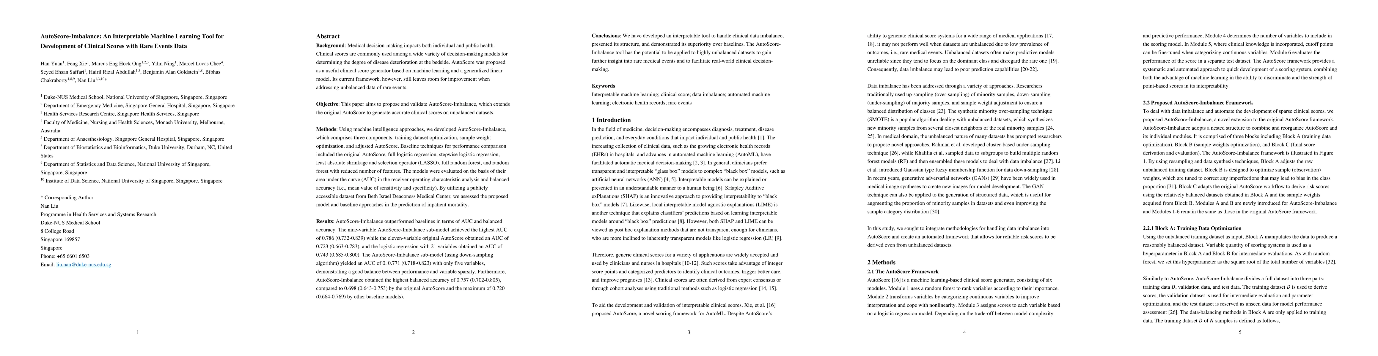 Thumbnail for AutoScore-Imbalance: An interpretable machine learning tool for
  development of clinical scores with rare events data