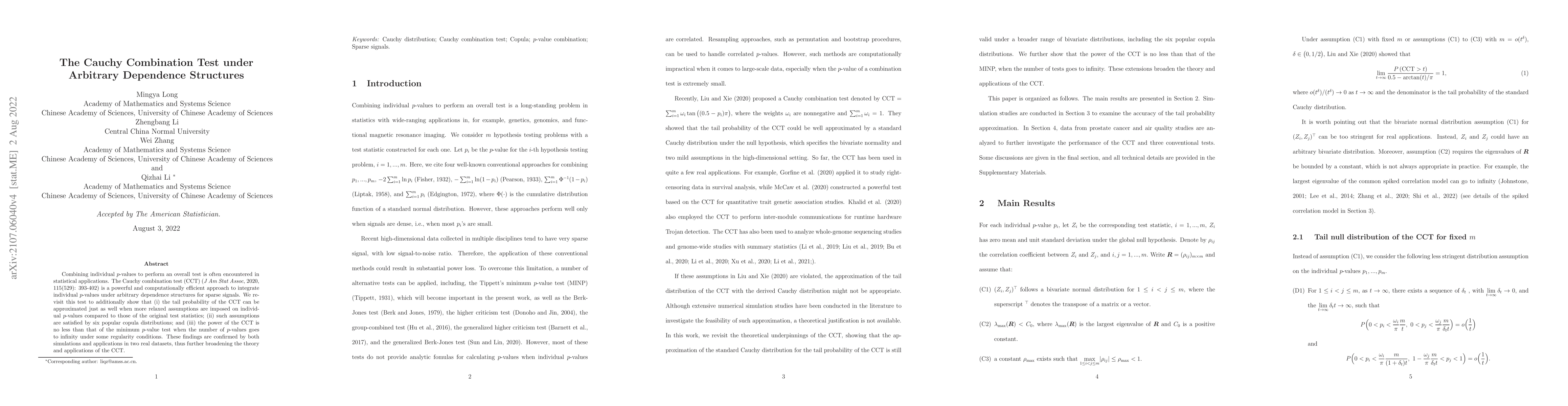 Thumbnail for The Cauchy Combination Test under Arbitrary Dependence Structures