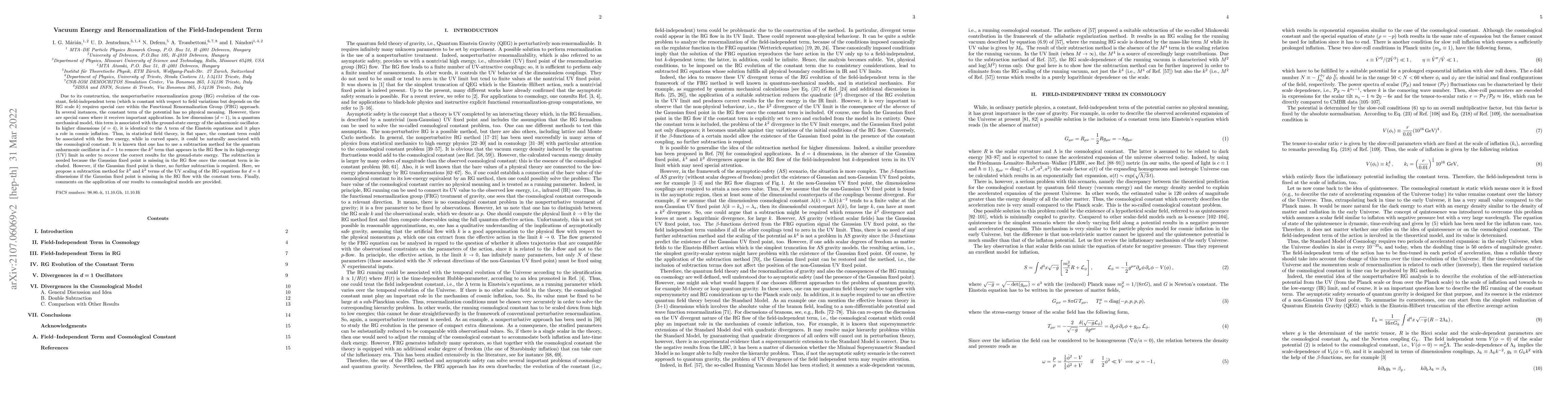 Thumbnail for Vacuum Energy and Renormalization of the Field-Independent Term