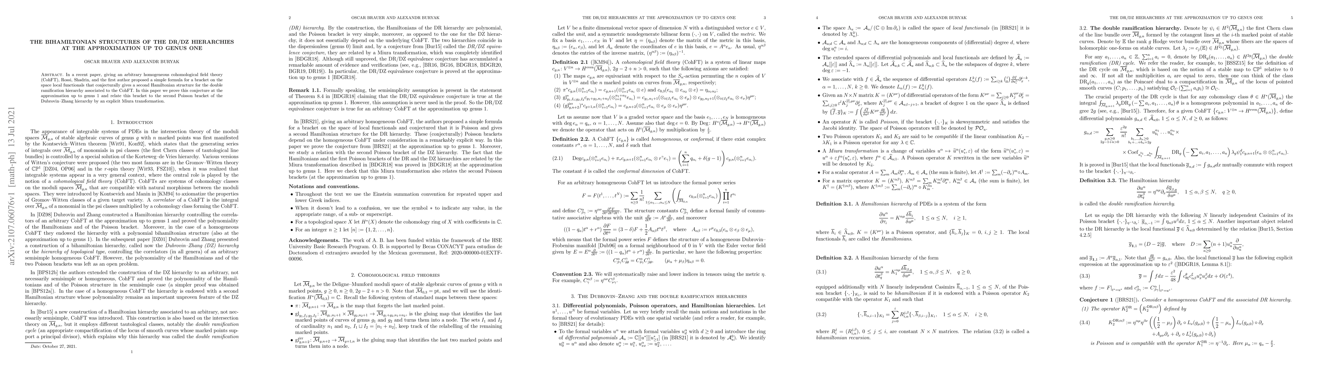 Thumbnail for The bihamiltonian structures of the DR/DZ hierarchies at the
  approximation up to genus one