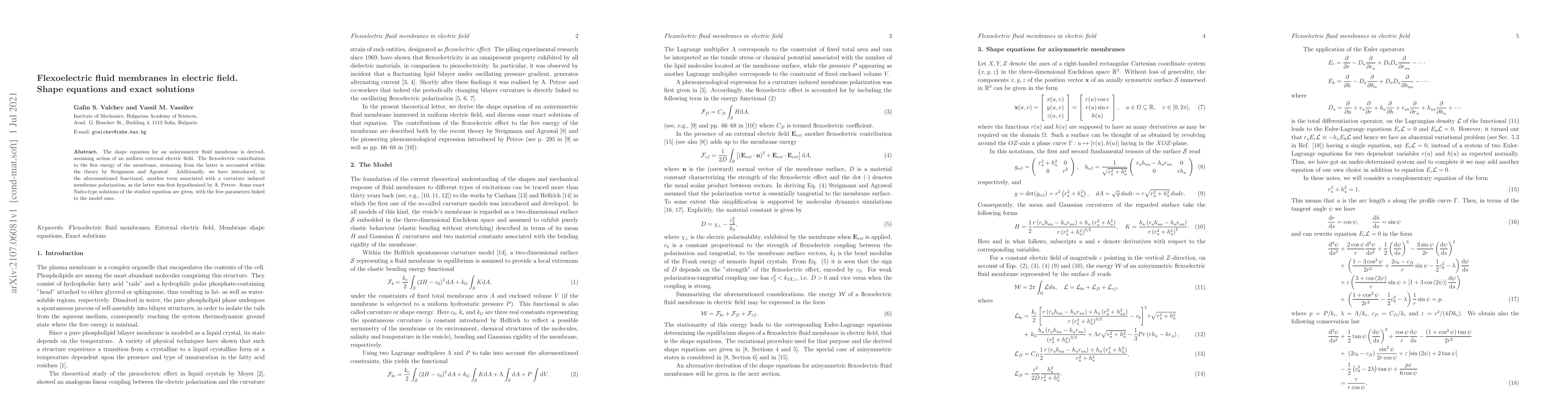 Thumbnail for Flexoelectric fluid membranes in electric field. Shape equations and
  exact solutions