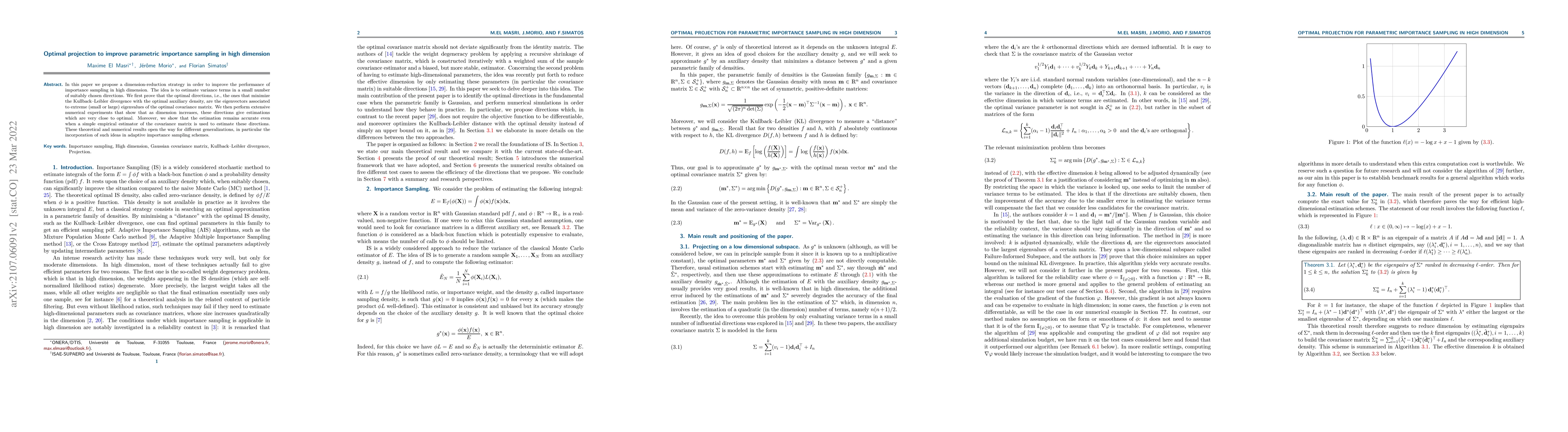 Thumbnail for Optimal projection to improve parametric importance sampling in high
  dimension