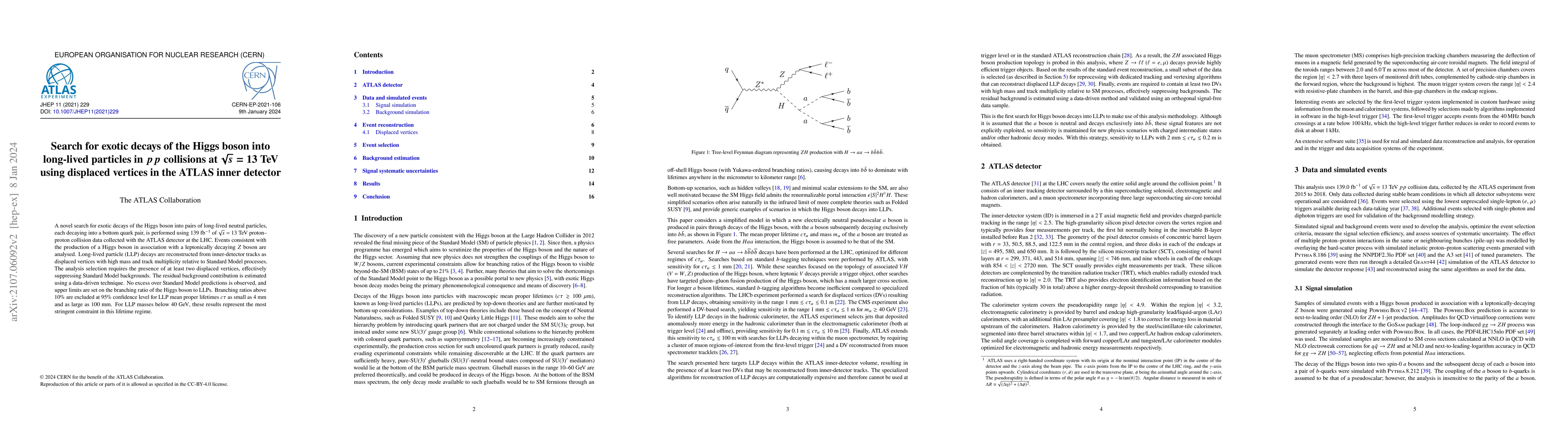 Thumbnail for Search for exotic decays of the Higgs boson into long-lived particles in
  $pp$ collisions at $\sqrt{s} = 13$ TeV using displaced vertices in the ATLAS
  inner detector