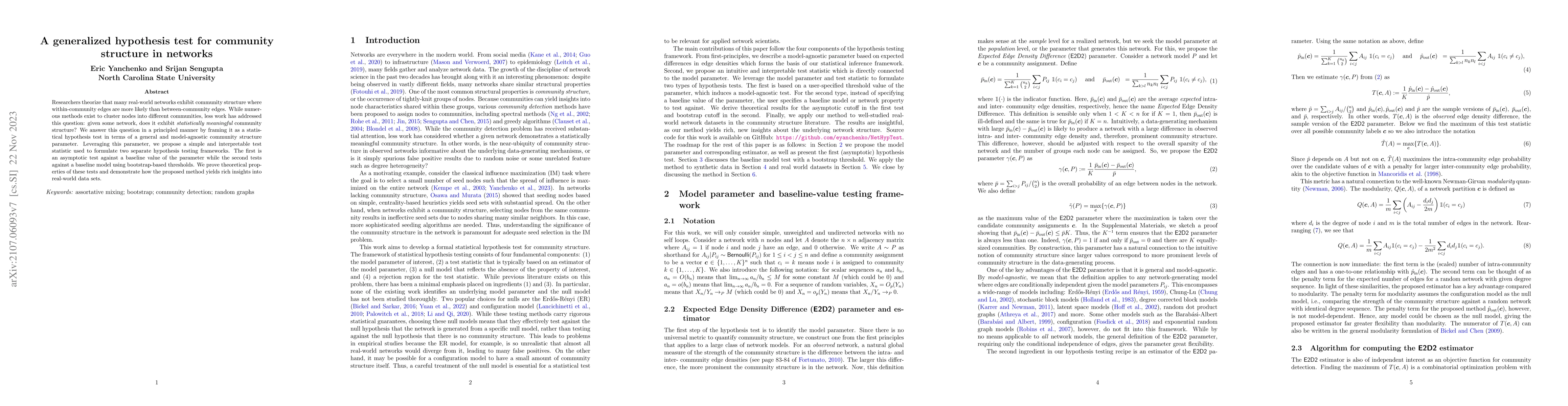 Thumbnail for A generalized hypothesis test for community structure in networks