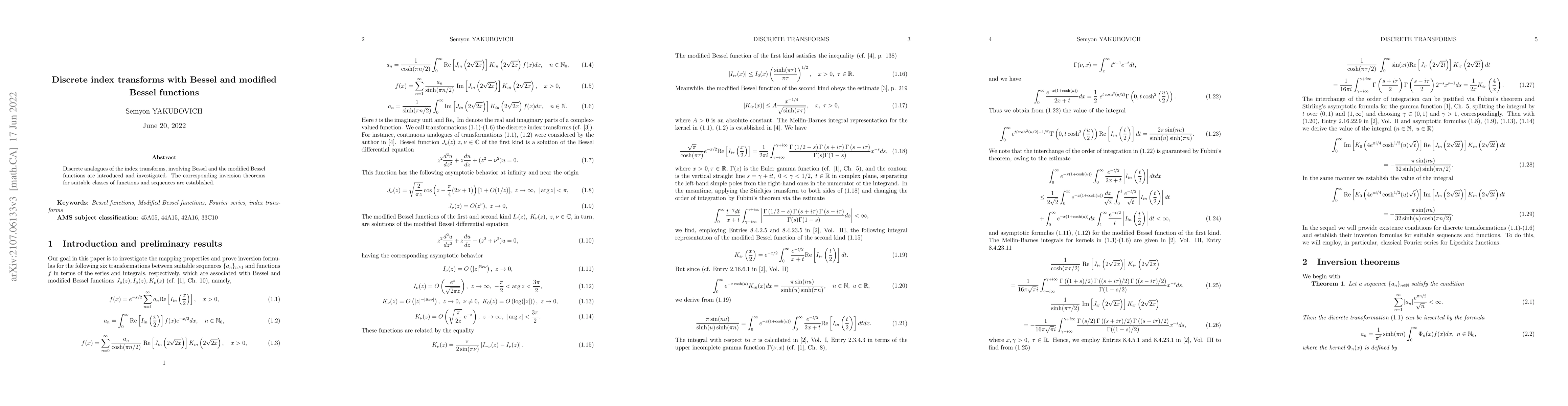 Thumbnail for Discrete index transforms with Bessel and modified Bessel functions