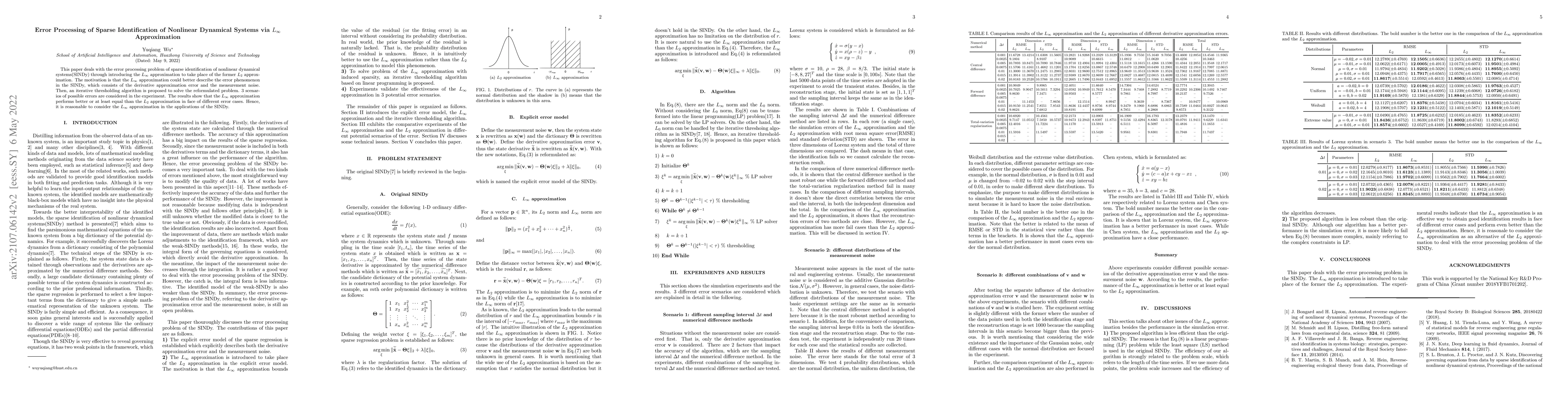 Thumbnail for Error Processing of Sparse Identification of Nonlinear Dynamical Systems
  via $L_\infty$ Approximation