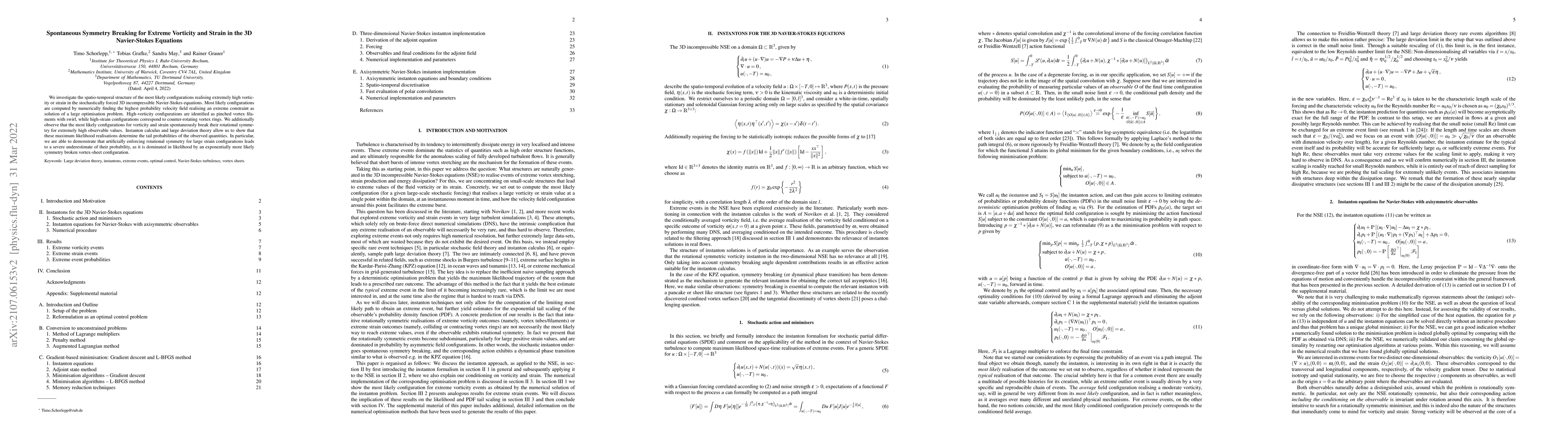 Thumbnail for Spontaneous Symmetry Breaking for Extreme Vorticity and Strain in the 3D
  Navier-Stokes Equations