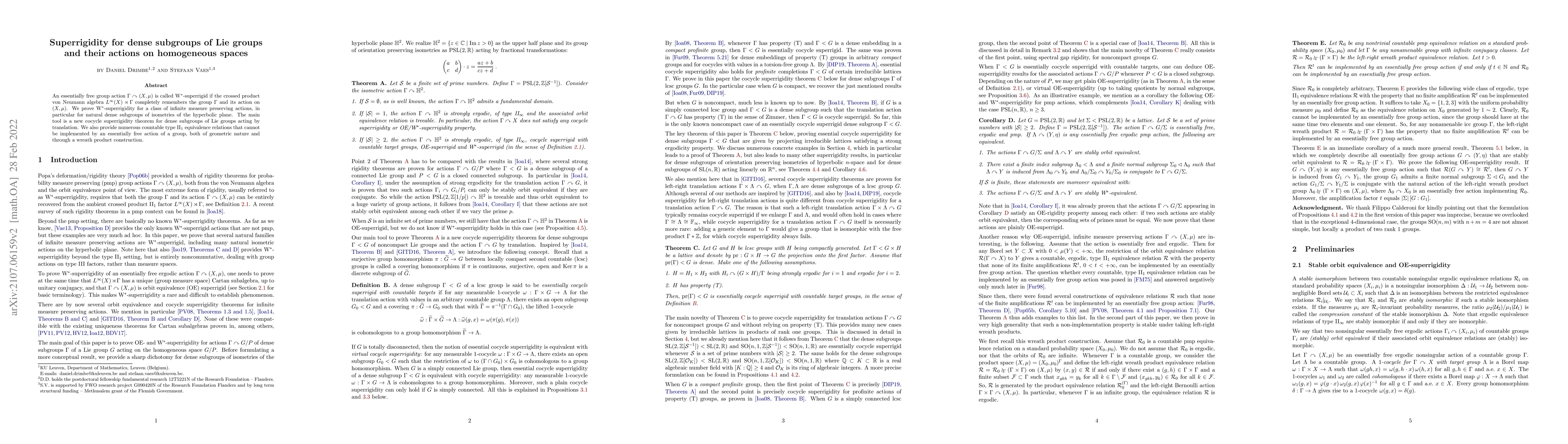 Thumbnail for Superrigidity for dense subgroups of Lie groups and their actions on
  homogeneous spaces
