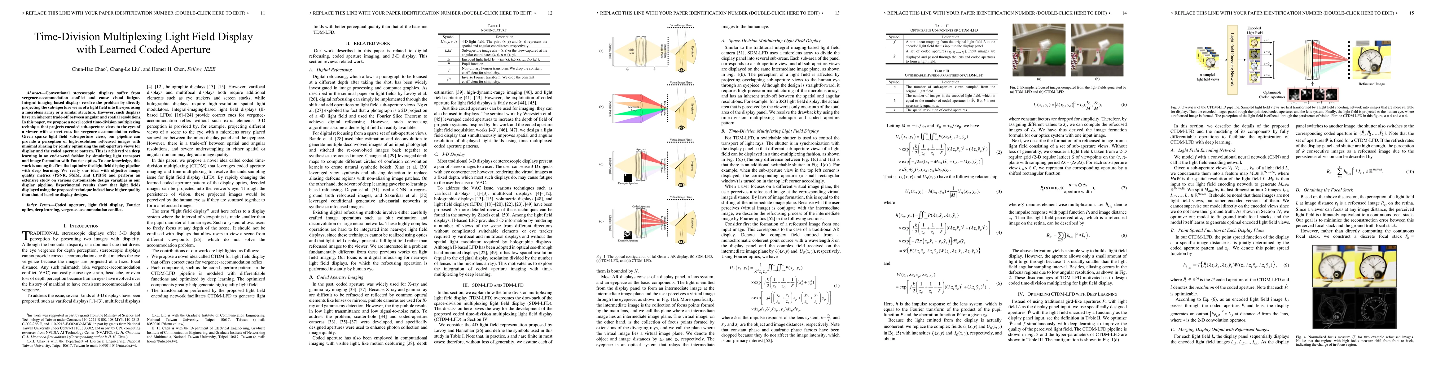 Thumbnail for Time-Division Multiplexing Light Field Display with Learned Coded
  Aperture