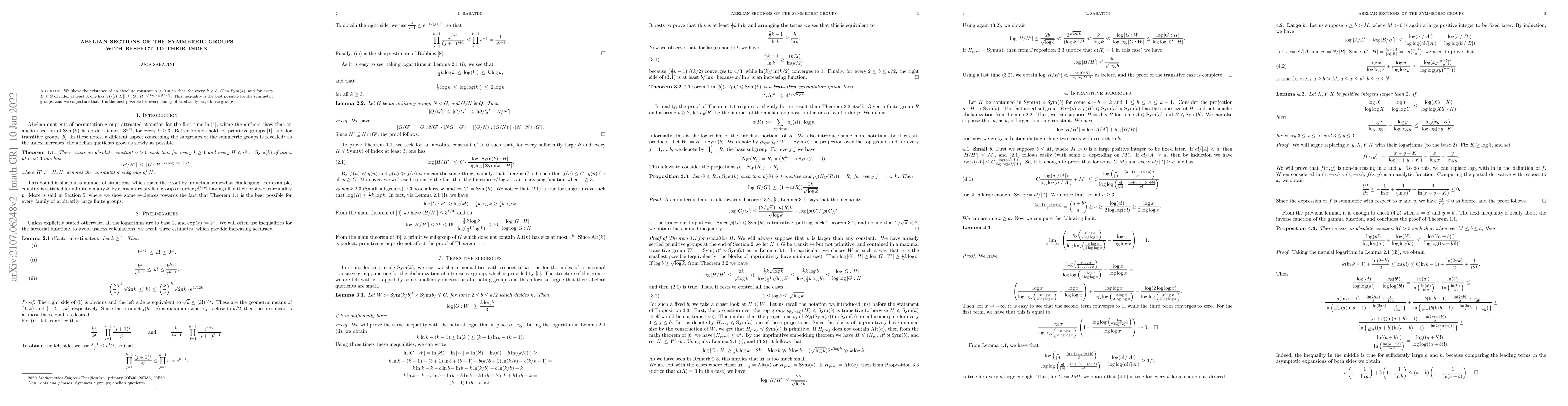 Thumbnail for Abelian sections of the symmetric groups with respect to their index