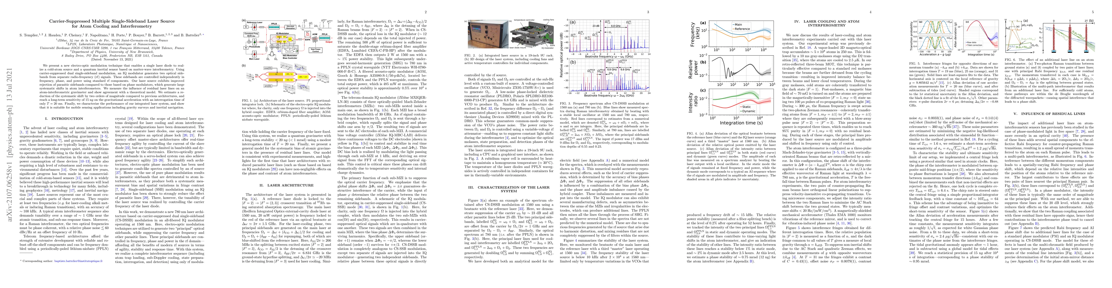 Thumbnail for Carrier-Suppressed Multiple Single-Sideband Laser Source for Atom
  Cooling and Interferometry