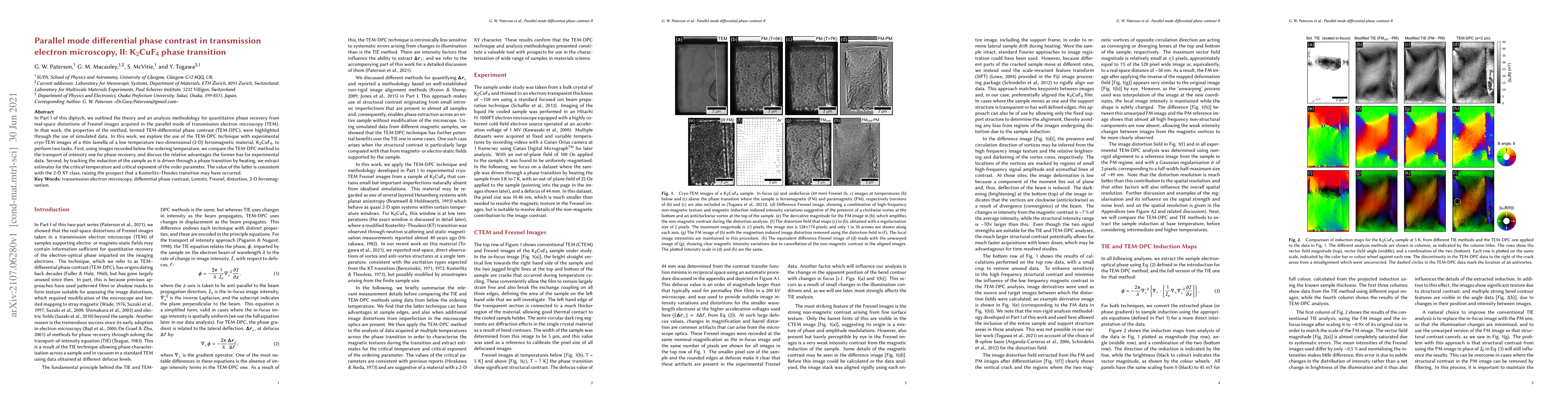 Thumbnail for Parallel mode differential phase contrast in transmission electron
  microscopy, II: K$_2$CuF$_4$ phase transition
