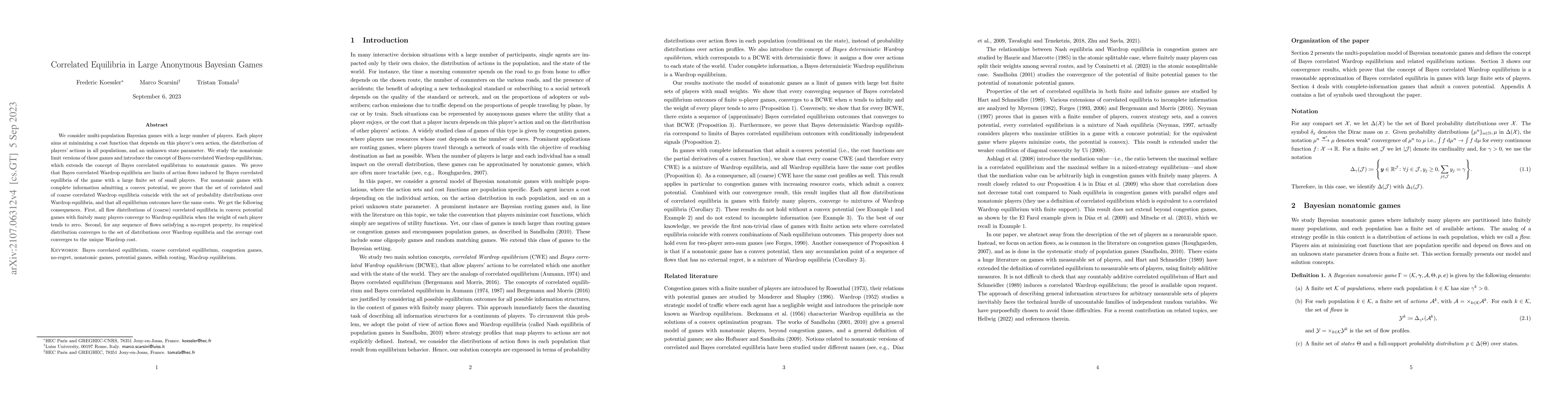 Thumbnail for Correlated Equilibria in Large Anonymous Bayesian Games