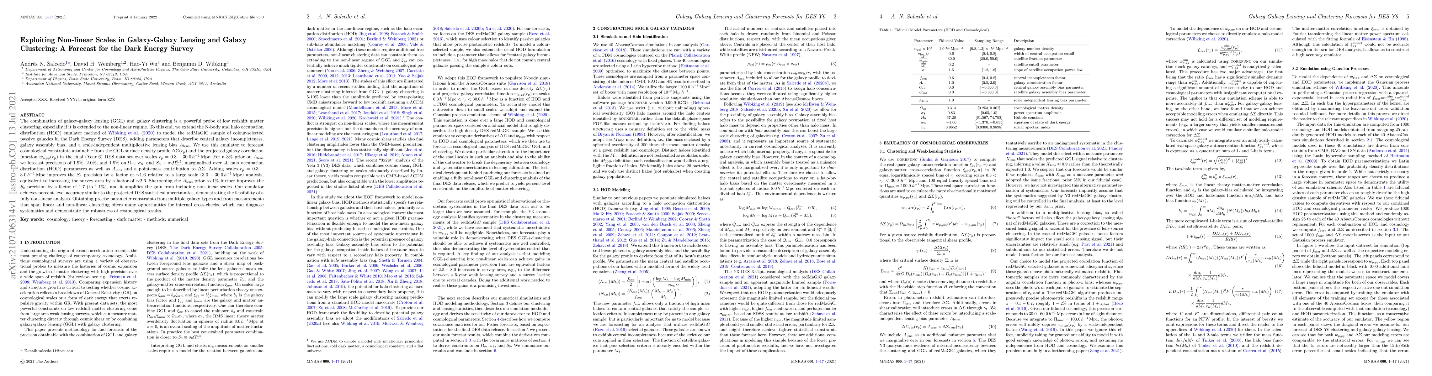 Thumbnail for Exploiting Non-linear Scales in Galaxy-Galaxy Lensing and Galaxy
  Clustering: A Forecast for the Dark Energy Survey