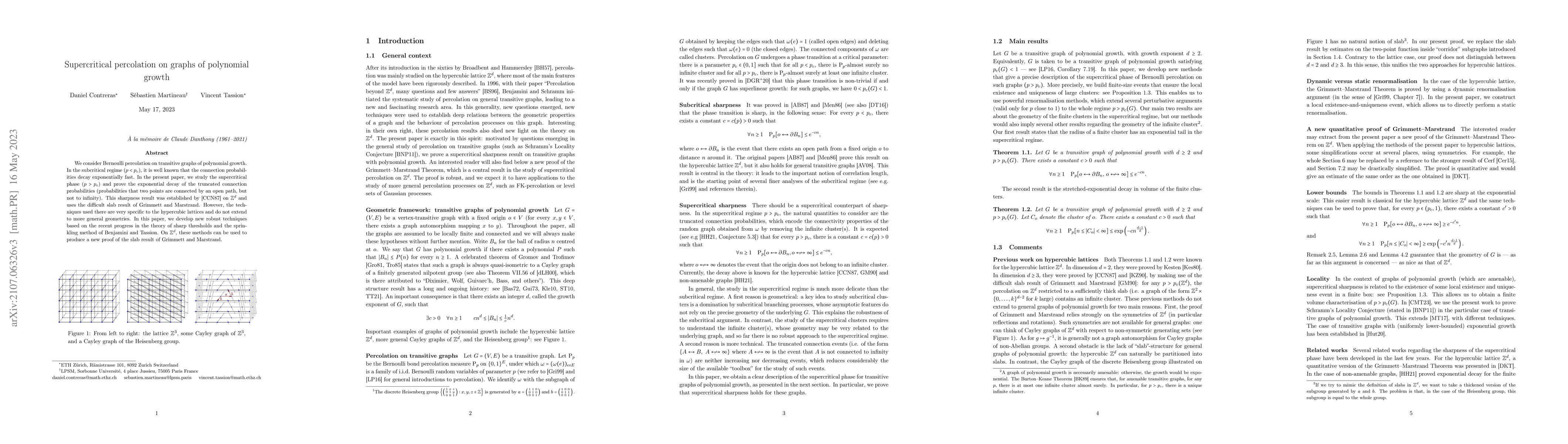 Thumbnail for Supercritical percolation on graphs of polynomial growth