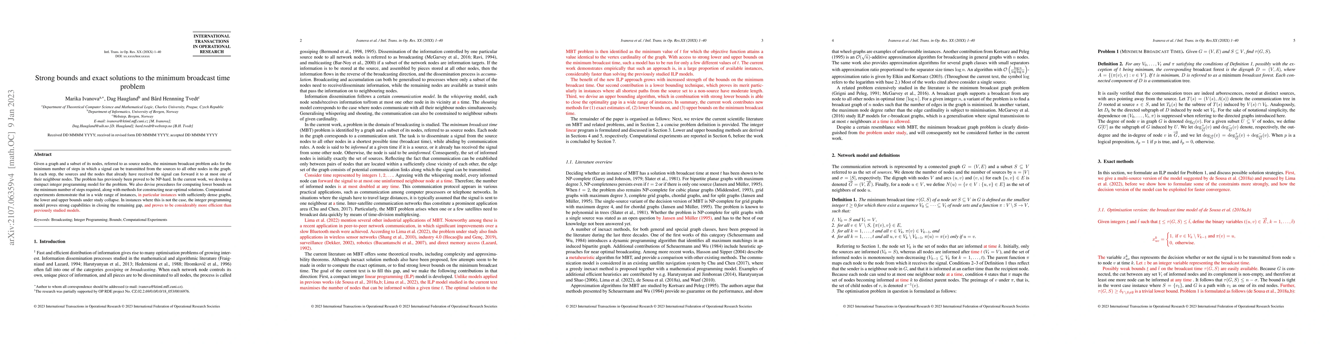 Thumbnail for Strong bounds and exact solutions to the minimum broadcast time problem