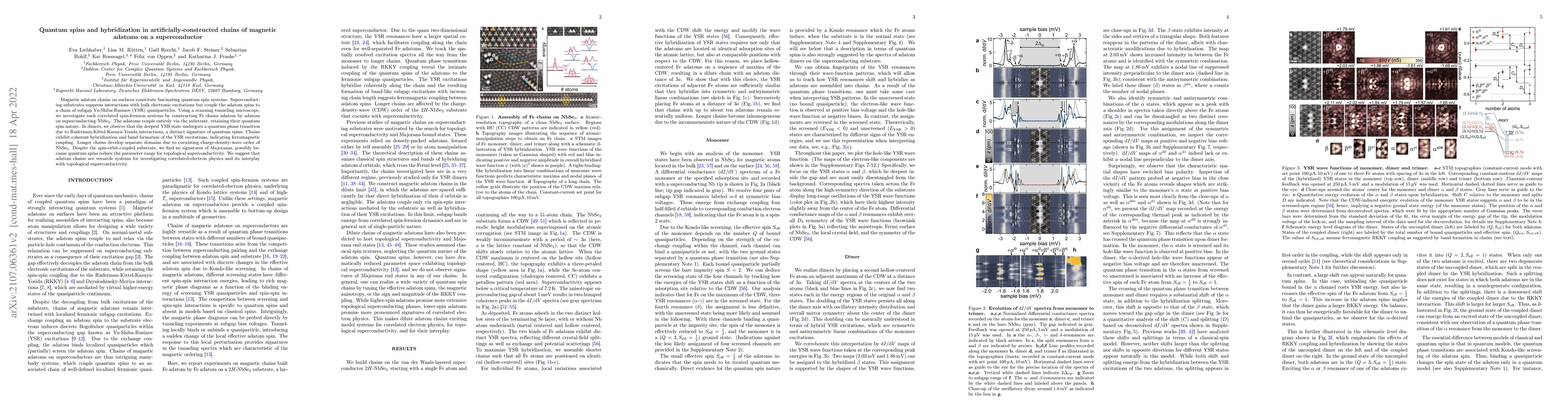 Thumbnail for Quantum spins and hybridization in artificially-constructed chains of
  magnetic adatoms on a superconductor