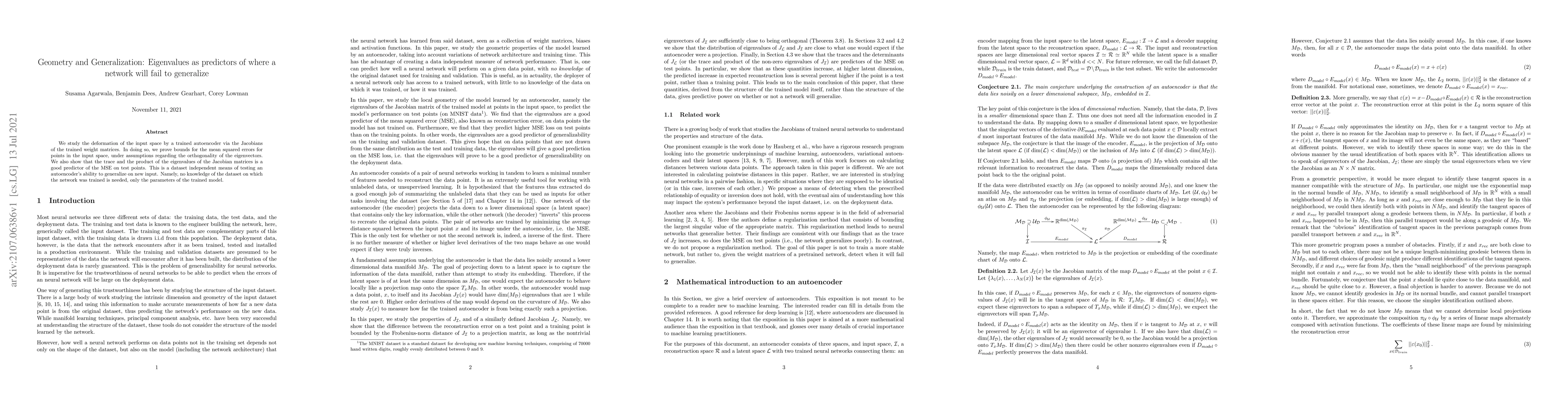 Thumbnail for Geometry and Generalization: Eigenvalues as predictors of where a
  network will fail to generalize
