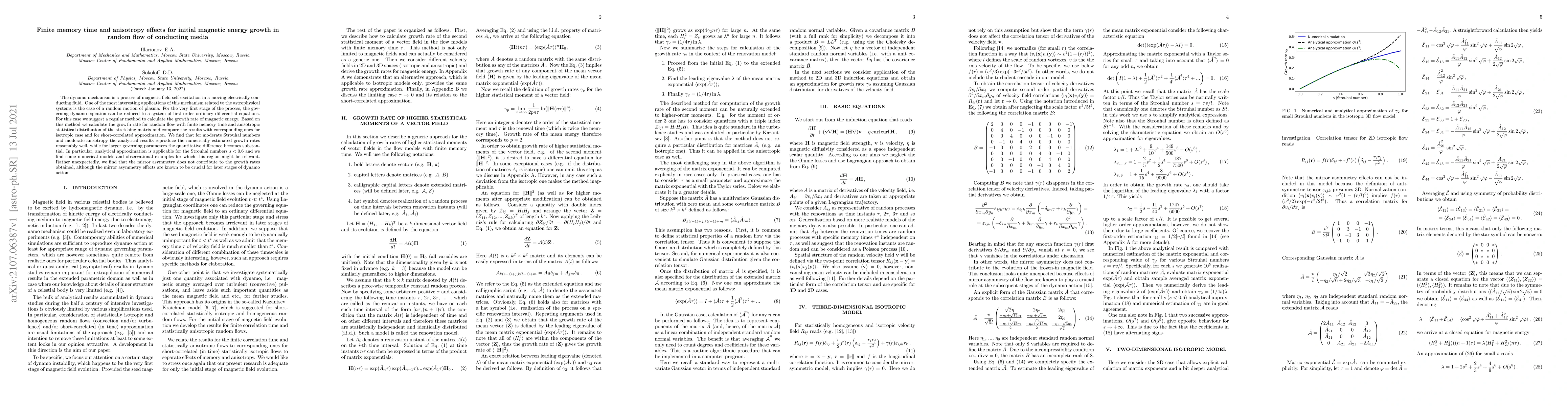 Thumbnail for Finite memory time and anisotropy effects for initial magnetic energy
  growth in random flow of conducting media