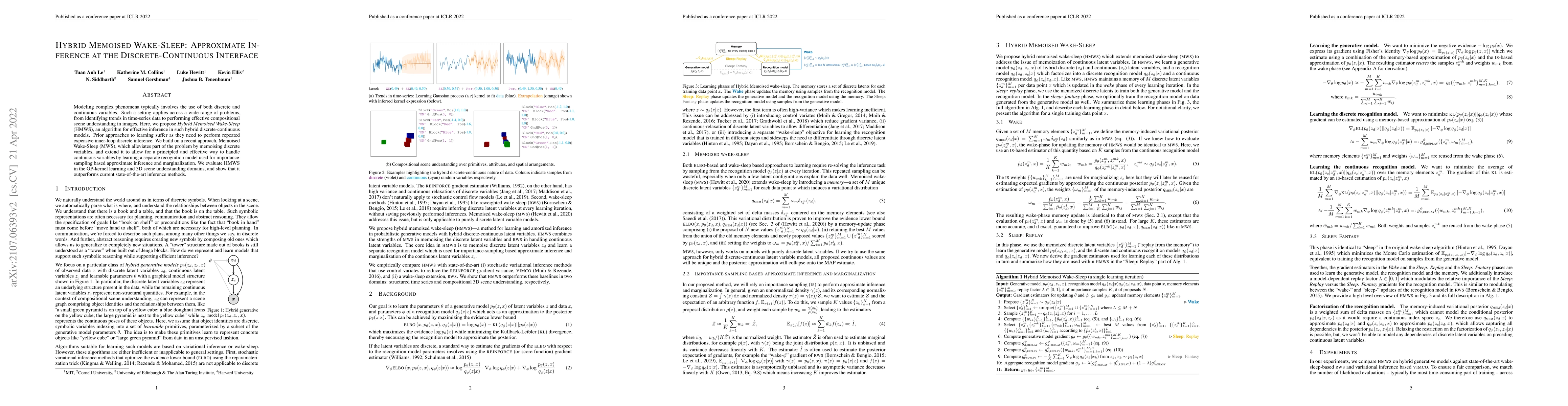 Thumbnail for Hybrid Memoised Wake-Sleep: Approximate Inference at the
  Discrete-Continuous Interface