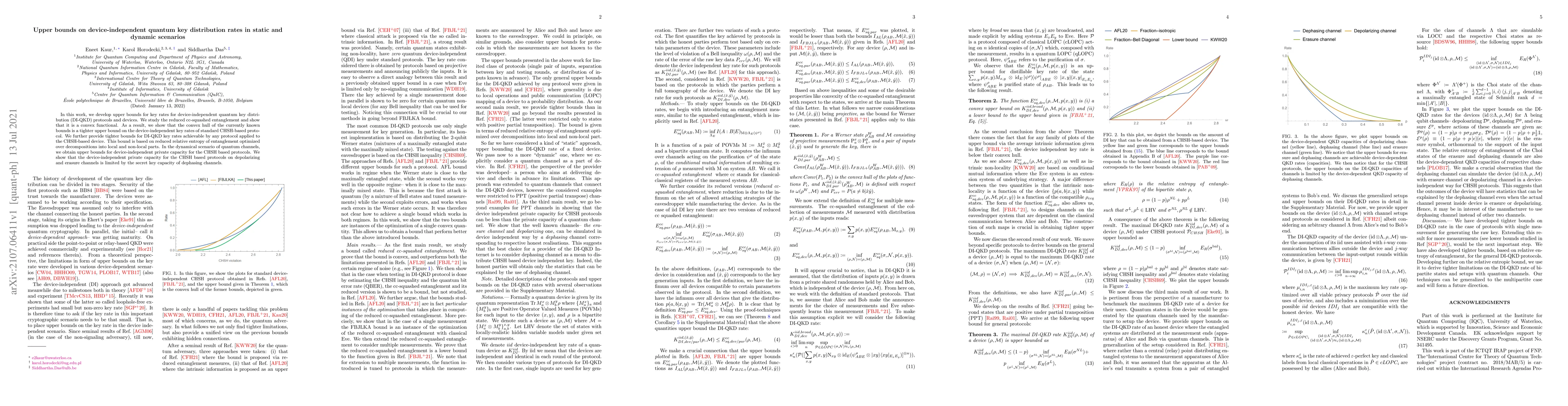 Thumbnail for Upper bounds on device-independent quantum key distribution rates in
  static and dynamic scenarios
