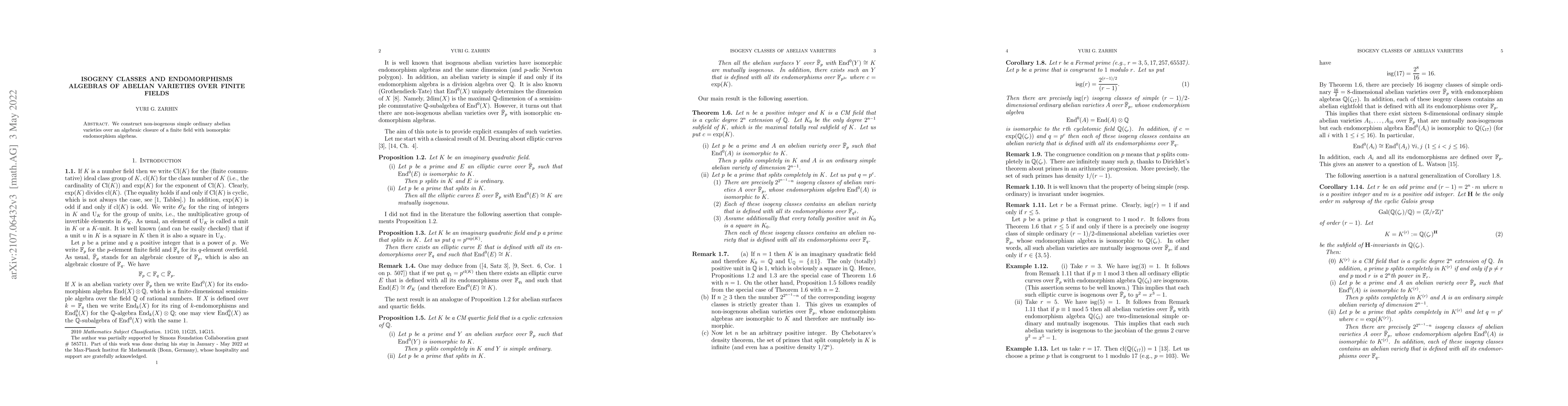 Thumbnail for Isogeny classes and endomorphisms algebras of abelian varieties over
  finite fields