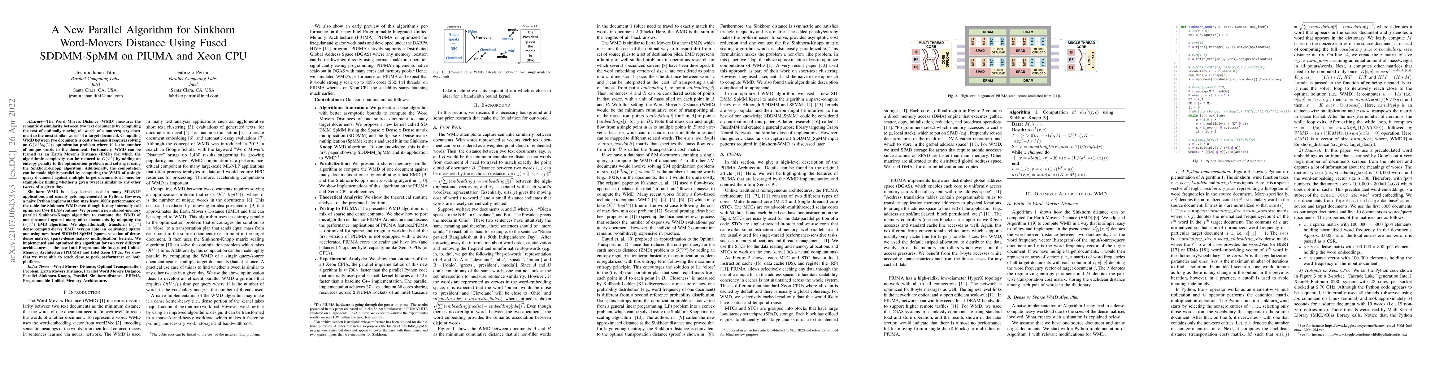 Thumbnail for A New Parallel Algorithm for Sinkhorn Word-Movers Distance and Its
  Performance on PIUMA and Xeon CPU